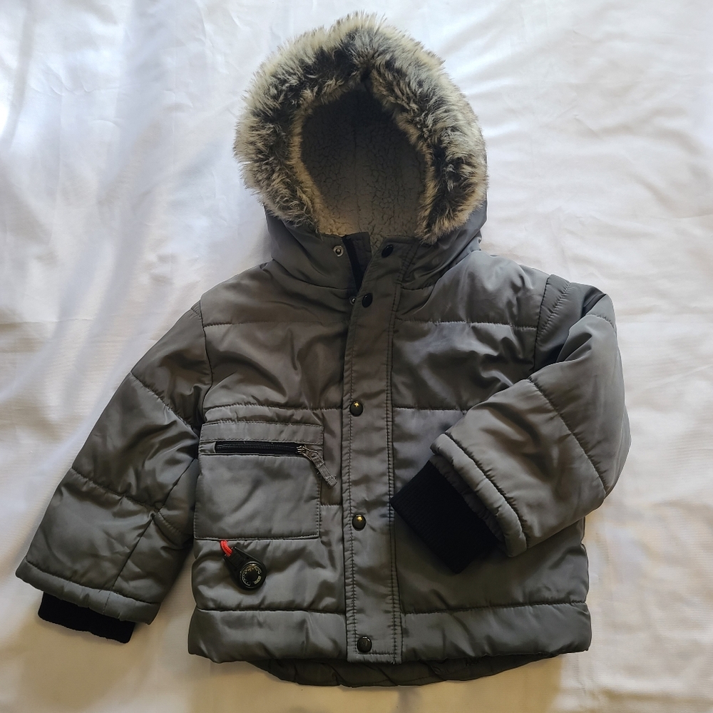 Blue Banana Toddler coat gray Zipper And Snaps Fleece Lined Sz 2